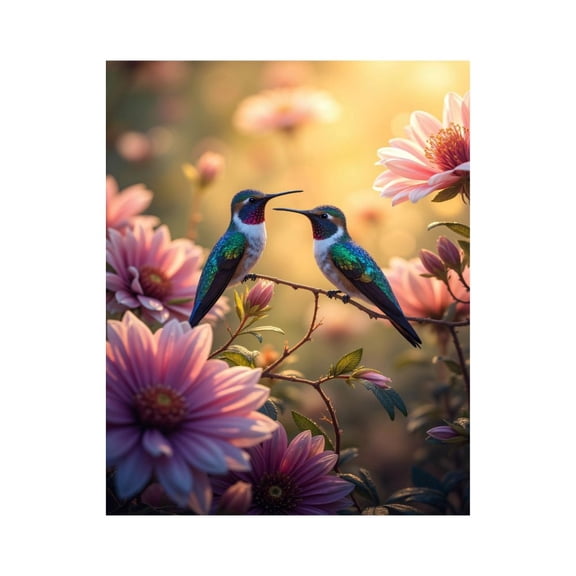 Paint by Numbers Kit for Adults, Hummingbird Pair Floral Sunrise Paint by Numbers, Easy Paint by Numbers Kit for Adults Beginner, DIY Adult Paint by Number Kits on Canvas, 12x16in Home Decor