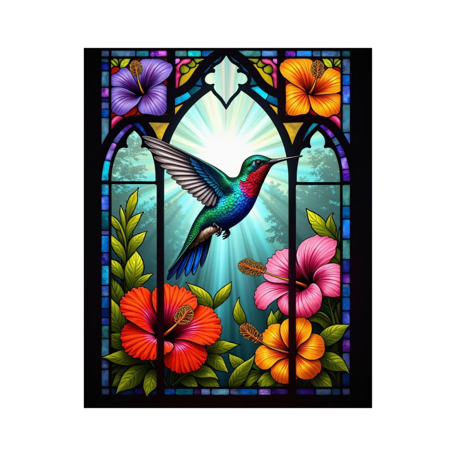 Paint by Numbers Kit for Adults, Hummingbird Stained Glass Flowers Paint by Numbers, Easy Paint by Numbers Kit for Adults Beginner, DIY Adult Paint by Number Kits on Canvas, Home Decor