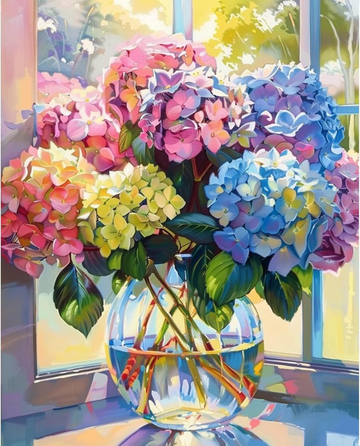 Paint by Numbers Kit for Adults - Hydrangea in Glass Vase Adult Paint by Number Kits on Canvas for Beginner, Flower DIY Acrylic Oil Number Painting for Adults, Perfect for Home Decor Gift 16x20 Inch