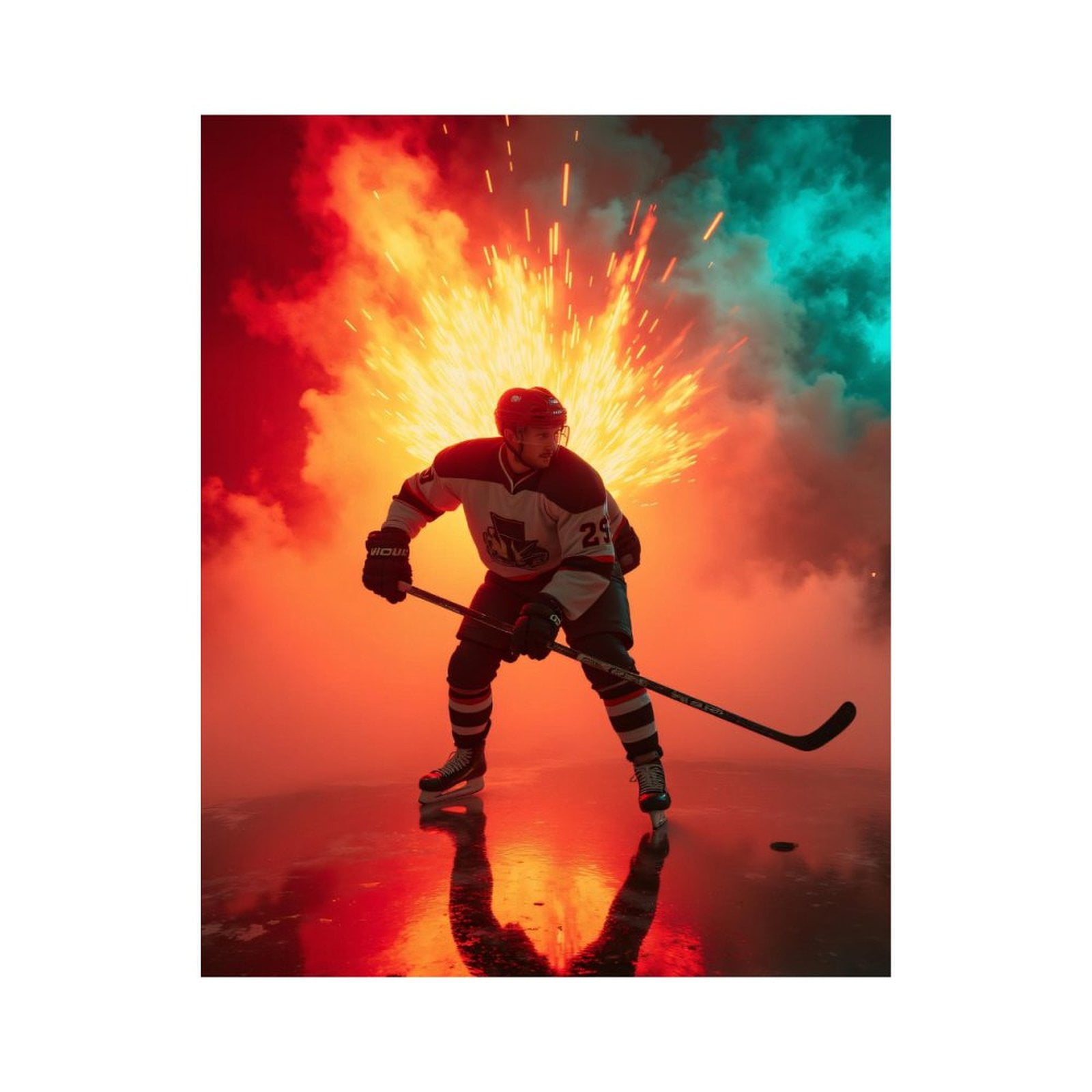 Paint by Numbers Kit for Adults, Ice Hockey Player with Vibrant Background Paint by Numbers, Easy Paint by Numbers Kit for Adults Beginner, DIY Adult Paint by Number Kits on Canvas, Home Decor