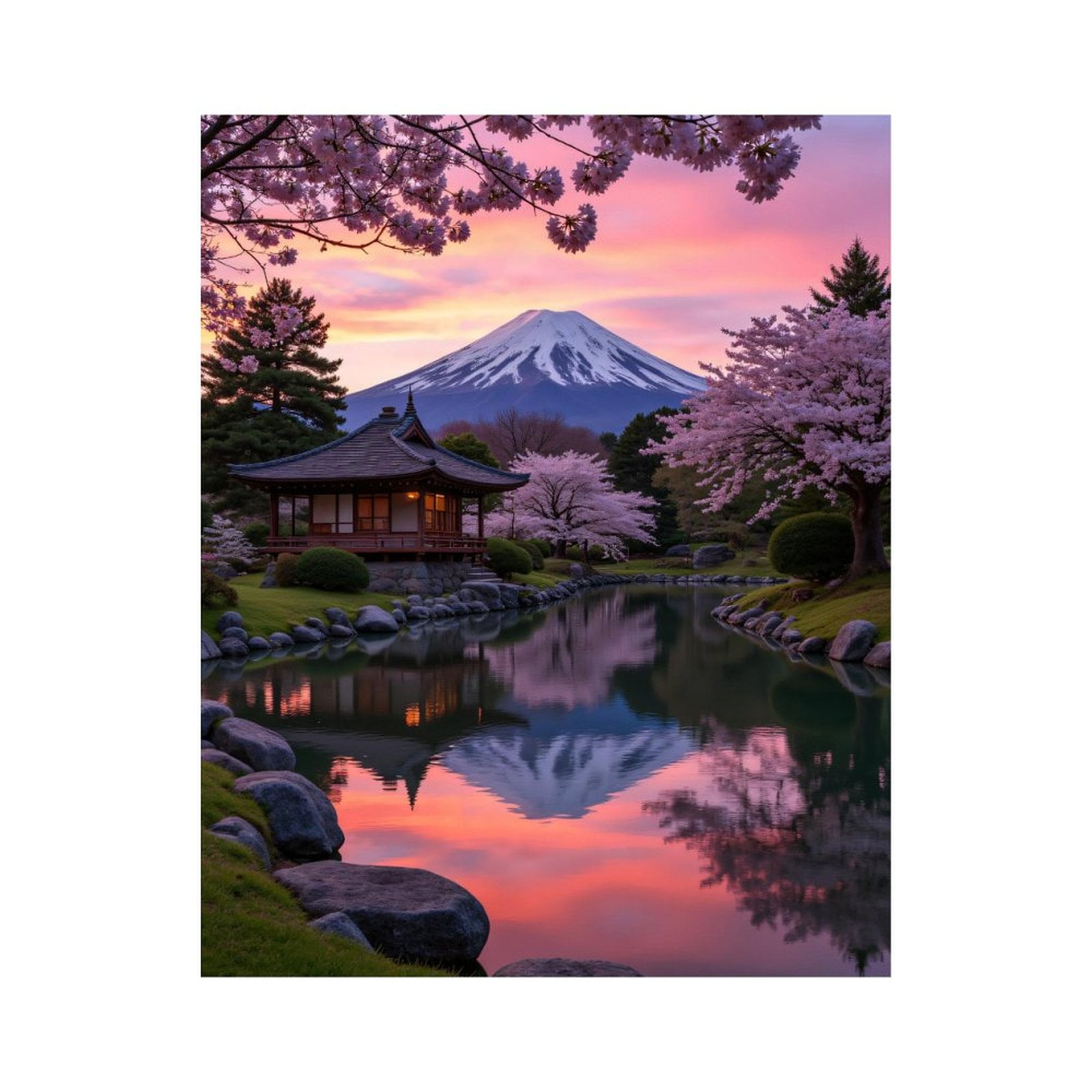 Paint by Numbers Kit for Adults, Japanese Garden Cherry Blossoms Sunset Paint by Numbers, Easy Paint by Numbers Kit for Adults Beginner, DIY Adult Paint by Number Kits on Canvas, Home Decor