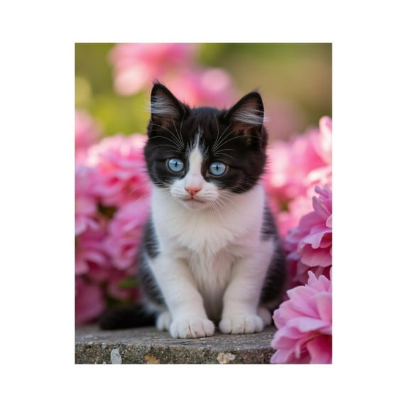 Paint by Numbers Kit for Adults, Kitten Blue Eyes Pink Flowers Paint by Numbers, Easy Paint by Numbers Kit for Adults Beginner, DIY Adult Paint by Number Kits on Canvas, 12x16in Home Decor