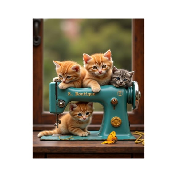 Paint by Numbers Kit for Adults, Kittens Vintage Sewing Machine Paint by Numbers, Easy Paint by Numbers Kit for Adults Beginner, DIY Adult Paint by Number Kits on Canvas, 12x16in Home Decor