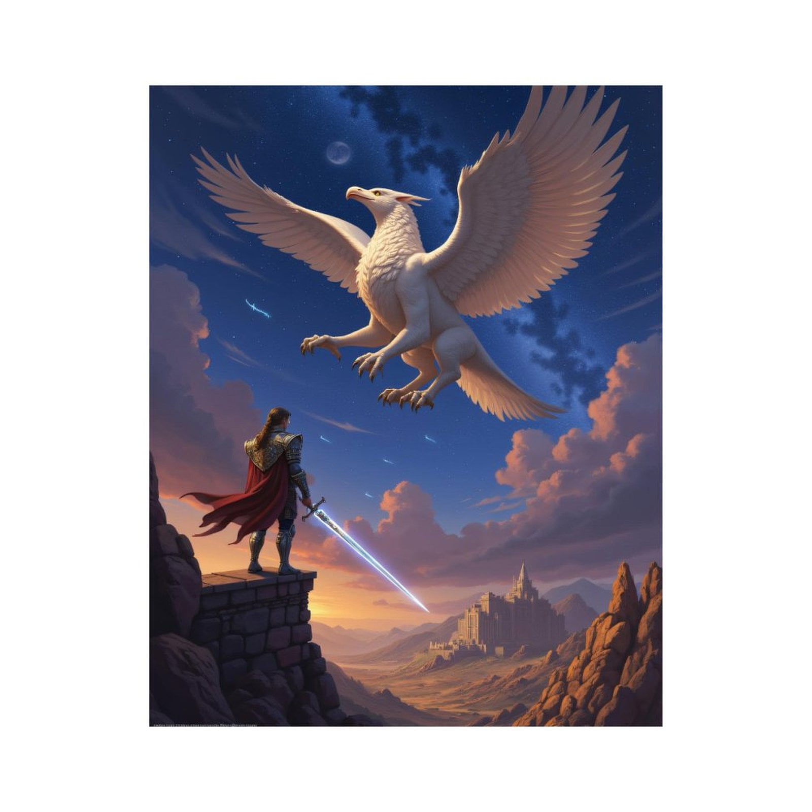 Paint by Numbers Kit for Adults, Knight Gryphon Sky Castle Fantasy ...