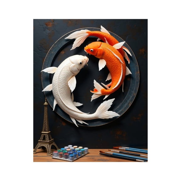 Paint by Numbers Kit for Adults, Koi Fish Art Circle Painting Brushes Paint by Numbers, Easy Paint by Numbers Kit for Adults Beginner, DIY Adult Paint by Number Kits on Canvas, Home Decor
