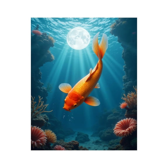 Paint by Numbers Kit for Adults, Koi Fish Underwater Moonlight Coral Paint by Numbers, Easy Paint by Numbers Kit for Adults Beginner, DIY Adult Paint by Number Kits on Canvas, 12x16in Home Decor