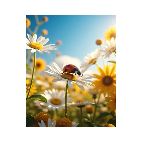 Paint by Numbers Kit for Adults, Ladybug On Daisies In Sunshine Paint by Numbers, Easy Paint by Numbers Kit for Adults Beginner, DIY Adult Paint by Number Kits on Canvas, 12x16in Home Decor