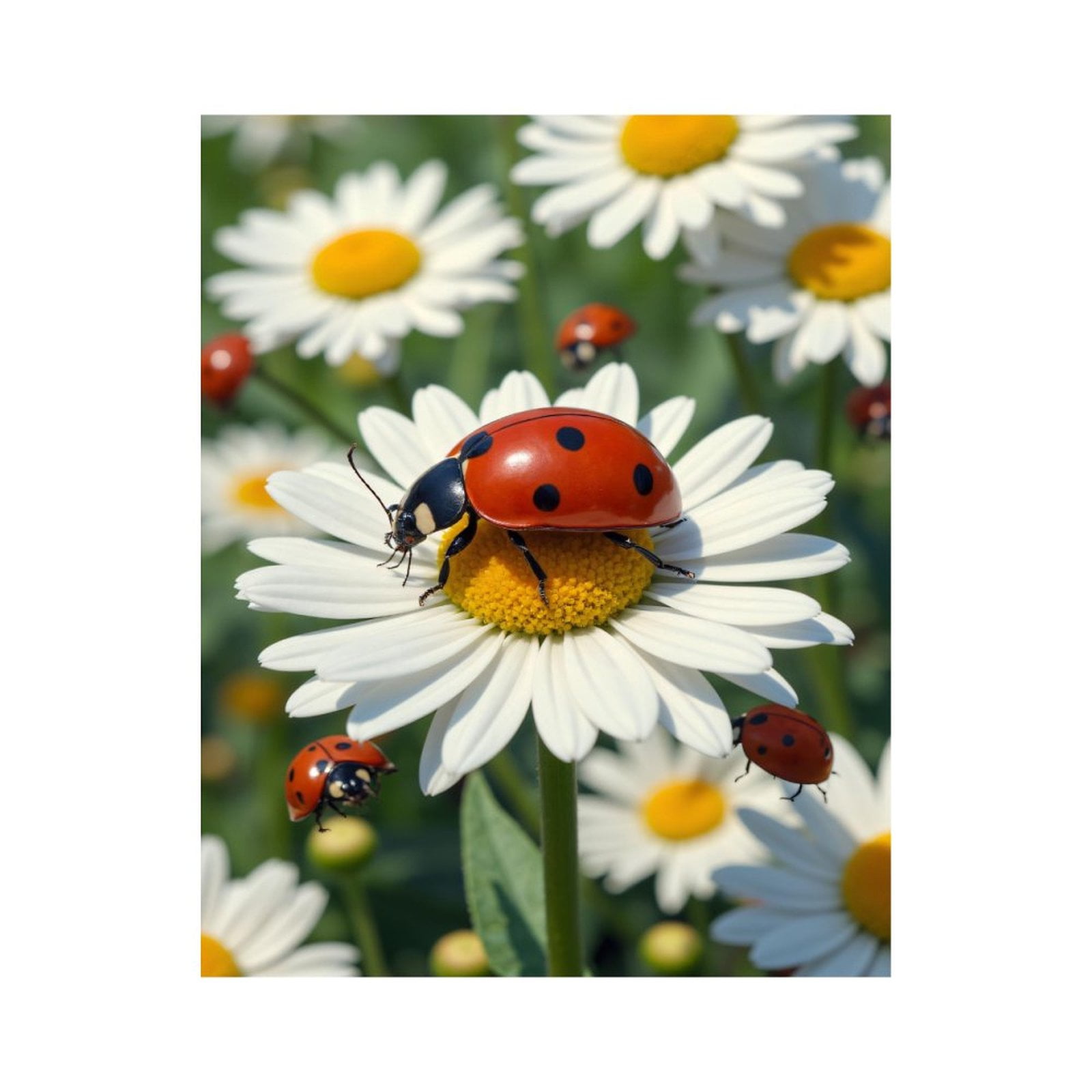 Paint by Numbers Kit for Adults, Ladybugs On Daisies Blossom Meadow Paint by Numbers, Easy Paint by Numbers Kit for Adults Beginner, DIY Adult Paint by Number Kits on Canvas, 12x16in Home Decor