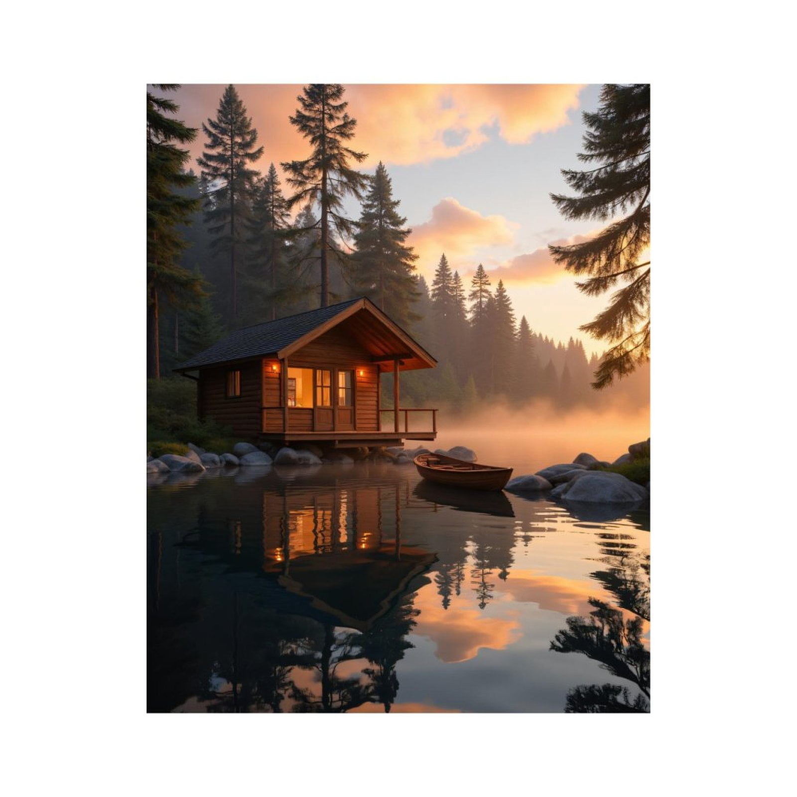 Paint by Numbers Kit for Adults, Lake Cabin Sunset Reflection Paint by ...