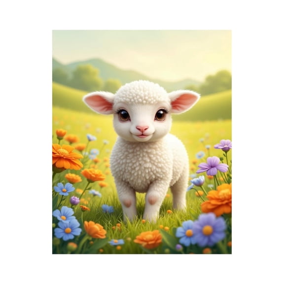 Paint by Numbers Kit for Adults, Lamb Meadow Flowers Spring Scene Paint by Numbers, Easy Paint by Numbers Kit for Adults Beginner, DIY Adult Paint by Number Kits on Canvas, 12x16in Home Decor