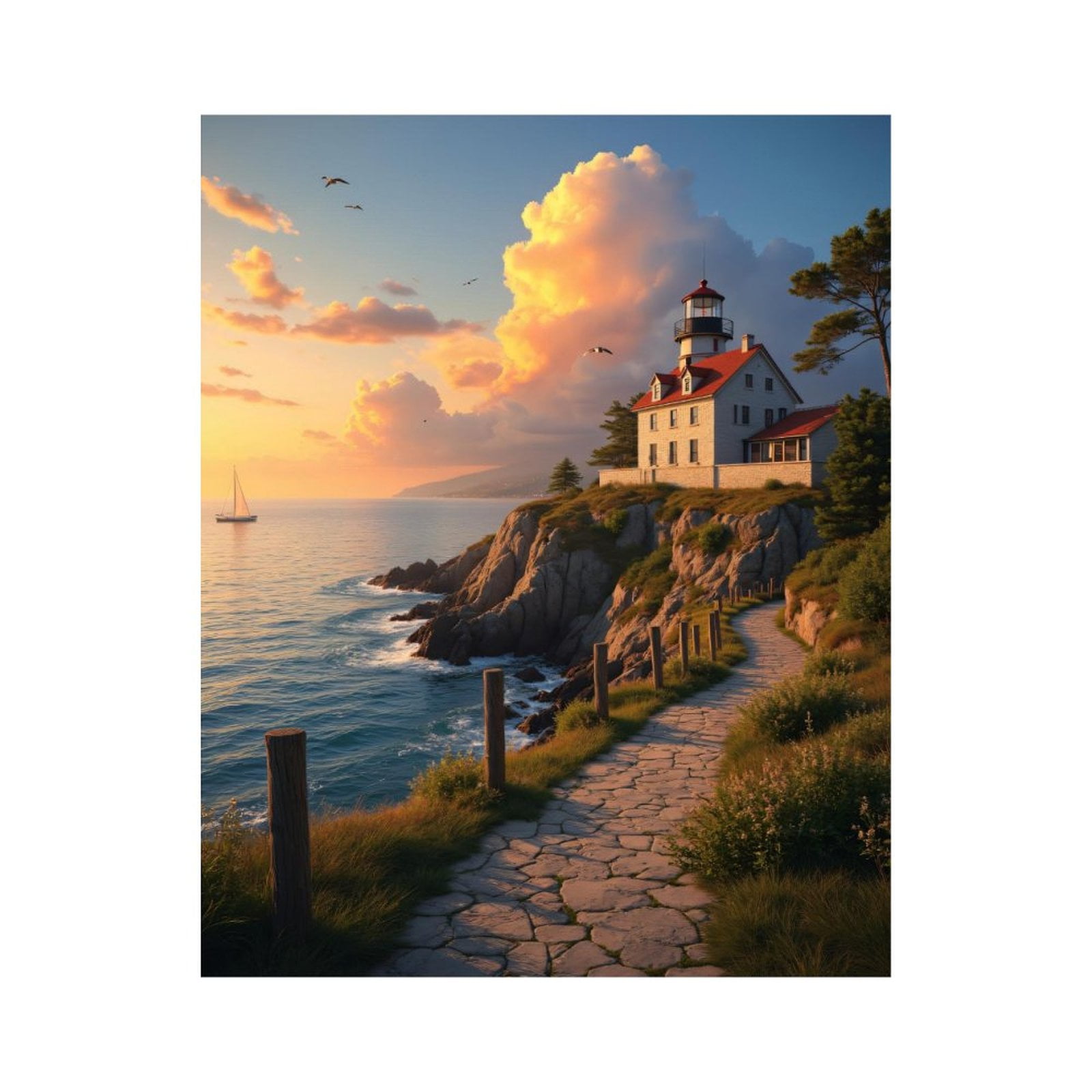 Paint by Numbers Kit for Adults, Lighthouse Coastal Sunset Pathway ...