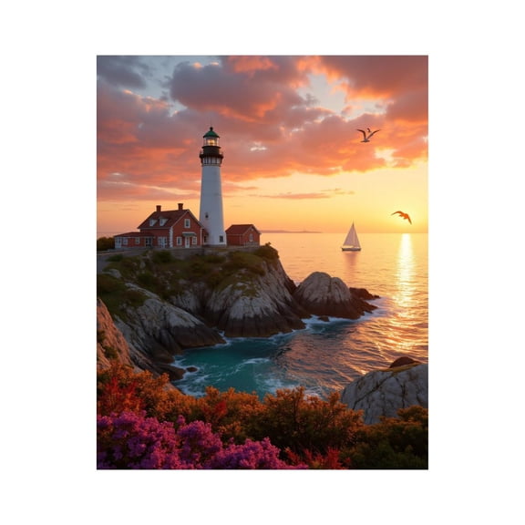Paint by Numbers Kit for Adults, Lighthouse Sunset Ocean View Sailboat Paint by Numbers, Easy Paint by Numbers Kit for Adults Beginner, DIY Adult Paint by Number Kits on Canvas, 12x16in Home Decor