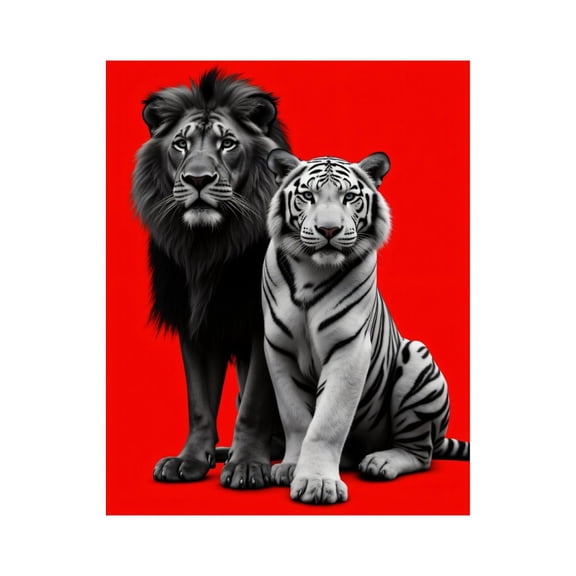 Paint by Numbers Kit for Adults, Lion Tiger Red Background Paint by Numbers, Easy Paint by Numbers Kit for Adults Beginner, DIY Adult Paint by Number Kits on Canvas, 12x16in Home Decor
