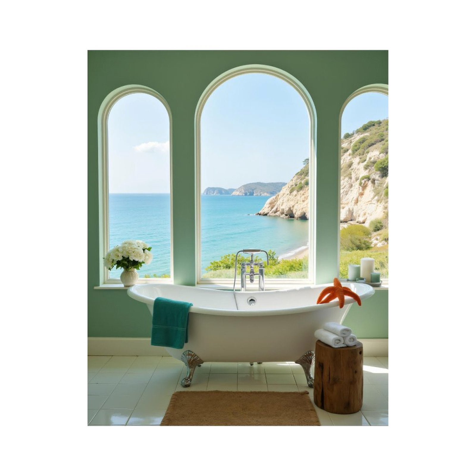 Paint by Numbers Kit for Adults, Luxurious Ocean View Bathroom Paint by Numbers, Easy Paint by Numbers Kit for Adults Beginner, DIY Adult Paint by Number Kits on Canvas, Home Decor