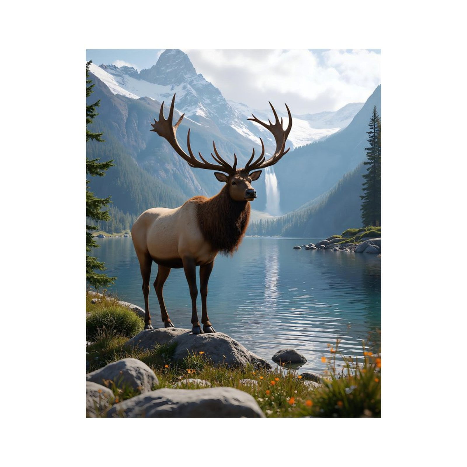 Paint by Numbers Kit for Adults, Majestic Elk Mountain Lake Scene Paint ...