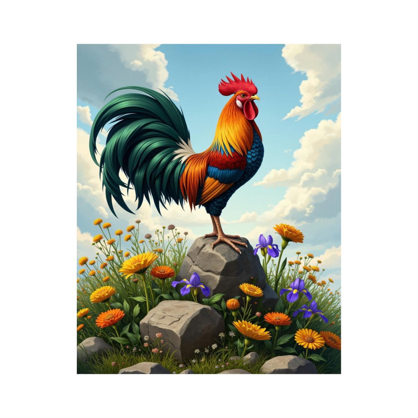 Paint by Numbers Kit for Adults, Majestic Rooster On Floral Rocks Paint by Numbers, Easy Paint by Numbers Kit for Adults Beginner, DIY Adult Paint by Number Kits on Canvas, 12x16in Home Decor