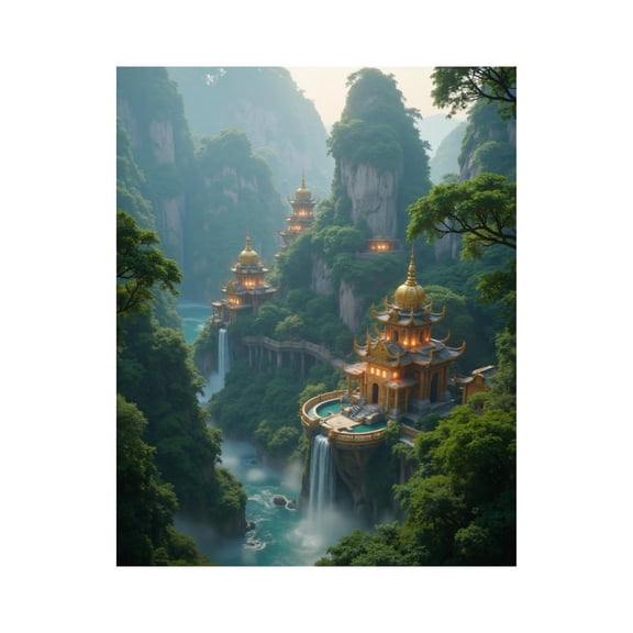 Paint by Numbers Kit for Adults, Majestic Waterfall Temple Landscape Paint by Numbers, Easy Paint by Numbers Kit for Adults Beginner, DIY Adult Paint by Number Kits on Canvas, Home Decor