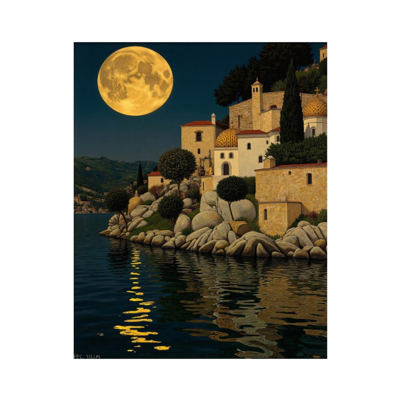 Paint by Numbers Kit for Adults, Mediterranean Night Moonlit Reflection Paint by Numbers, Easy Paint by Numbers Kit for Adults Beginner, DIY Adult Paint by Number Kits on Canvas, 12x16in Home Decor