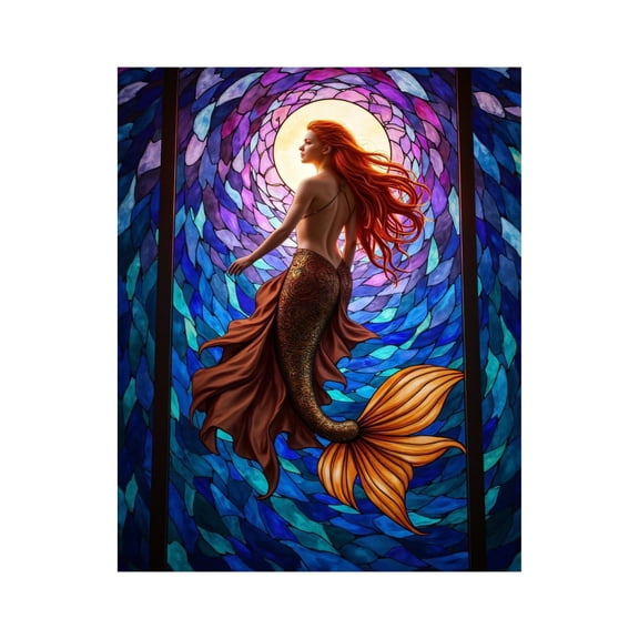 Paint by Numbers Kit for Adults, Mermaid Stained Glass Artwork Paint by Numbers, Easy Paint by Numbers Kit for Adults Beginner, DIY Adult Paint by Number Kits on Canvas, 12x16in Home Decor