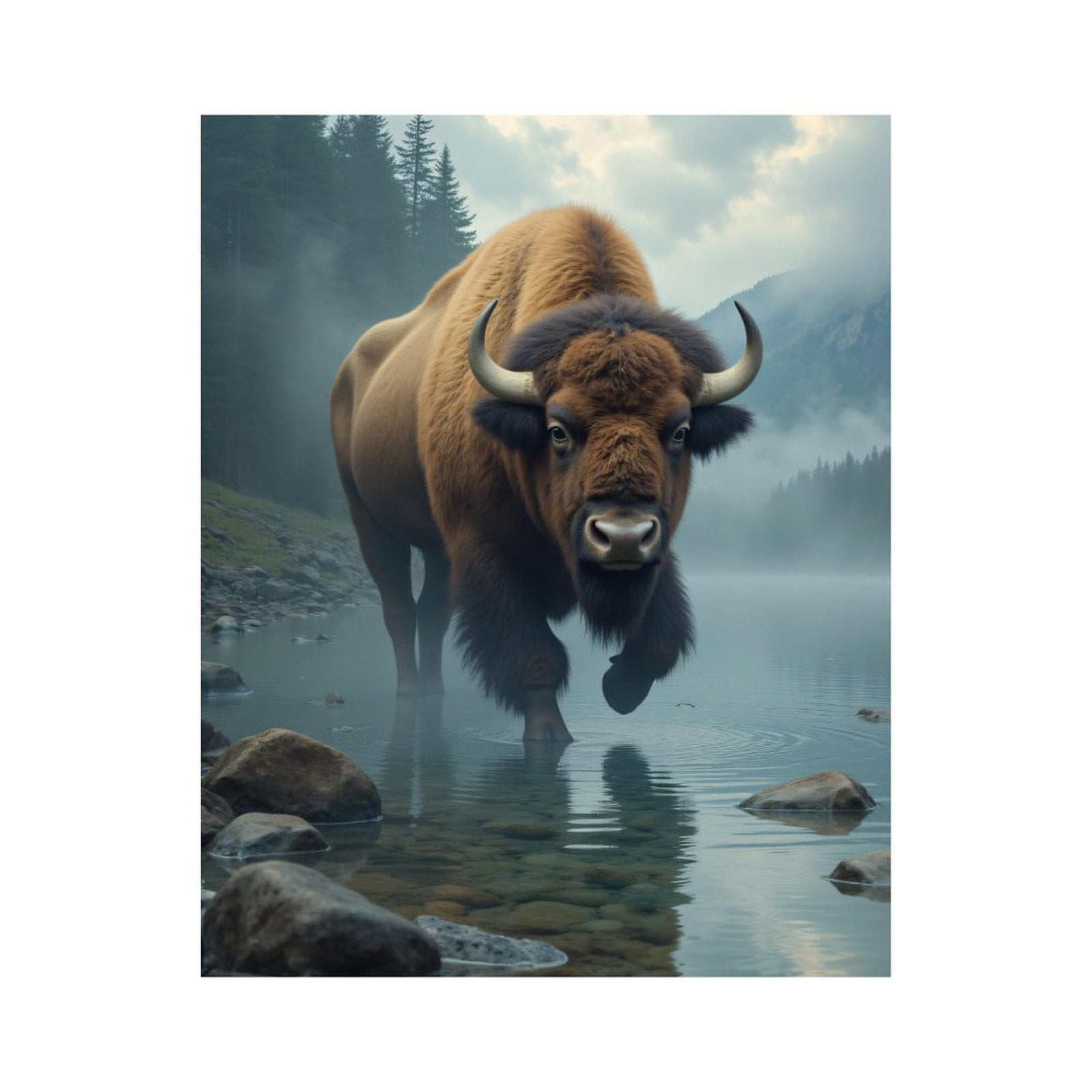 Paint by Numbers Kit for Adults, Misty Mountain Bison Reflection Paint by Numbers, Easy Paint by Numbers Kit for Adults Beginner, DIY Adult Paint by Number Kits on Canvas, Home Decor