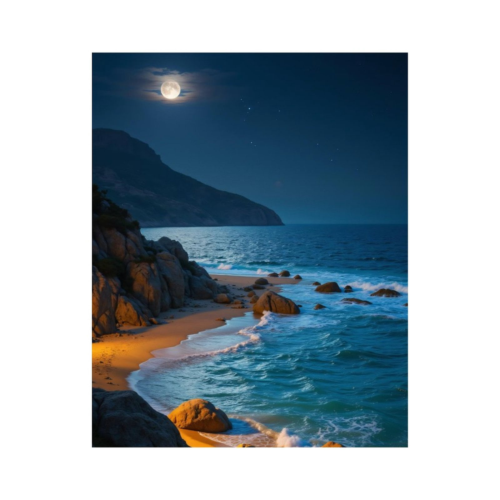 Paint by Numbers Kit for Adults, Moonlit Beach Ocean Waves Paint by ...