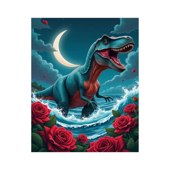 Paint by Numbers Kit for Adults, Moonlit Dinosaur Waves Roses Paint by Numbers, Easy Paint by Numbers Kit for Adults Beginner, DIY Adult Paint by Number Kits on Canvas, 12x16in Home Decor