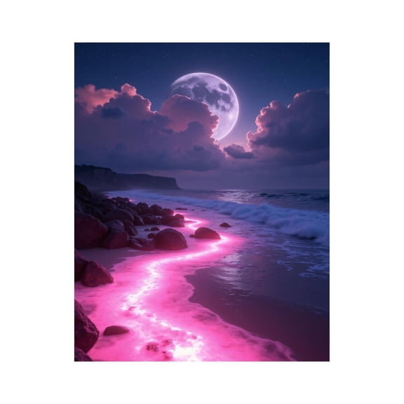 Paint by Numbers Kit for Adults, Moonlit Pink Waves Seascape Paint by Numbers, Easy Paint by Numbers Kit for Adults Beginner, DIY Adult Paint by Number Kits on Canvas, 12x16in Home Decor