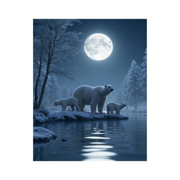 Paint by Numbers Kit for Adults, Moonlit Polar Bear Family Paint by Numbers, Easy Paint by Numbers Kit for Adults Beginner, DIY Adult Paint by Number Kits on Canvas, Home Decor