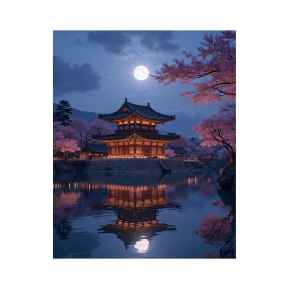 Paint by Numbers Kit for Adults, Moonlit Reflections Temple Paint by Numbers, Easy Paint by Numbers Kit for Adults Beginner, DIY Adult Paint by Number Kits on Canvas, 12x16in Home Decor