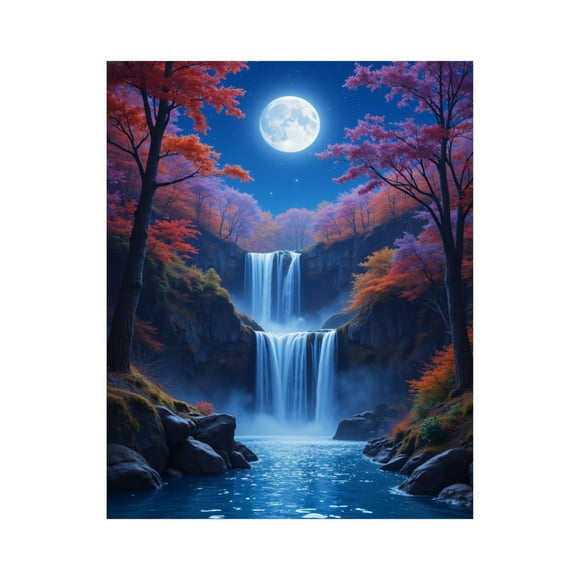 Paint by Numbers Kit for Adults, Moonlit Waterfall Autumn Serenity Paint by Numbers, Easy Paint by Numbers Kit for Adults Beginner, DIY Adult Paint by Number Kits on Canvas, 12x16in Home Decor