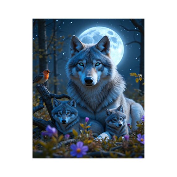 Paint by Numbers Kit for Adults, Moonlit Wolf Family Scene Paint by Numbers, Easy Paint by Numbers Kit for Adults Beginner, DIY Adult Paint by Number Kits on Canvas, 12x16in Home Decor