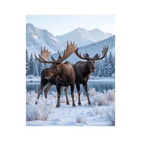 Paint by Numbers Kit for Adults, Moose Pair Winter Mountain Scene Paint by Numbers, Easy Paint by Numbers Kit for Adults Beginner, DIY Adult Paint by Number Kits on Canvas, Home Decor