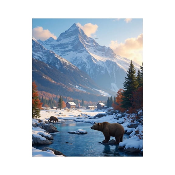 Paint by Numbers Kit for Adults, Mountain Bears River Scenery Paint by Numbers, Easy Paint by Numbers Kit for Adults Beginner, DIY Adult Paint by Number Kits on Canvas, 12x16in Home Decor
