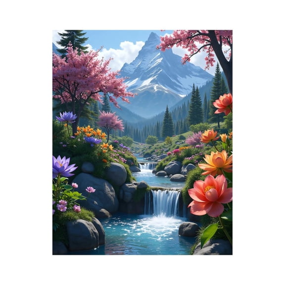 Paint by Numbers Kit for Adults, Mountain Blooming Creek Scene Paint by Numbers, Easy Paint by Numbers Kit for Adults Beginner, DIY Adult Paint by Number Kits on Canvas, Home Decor