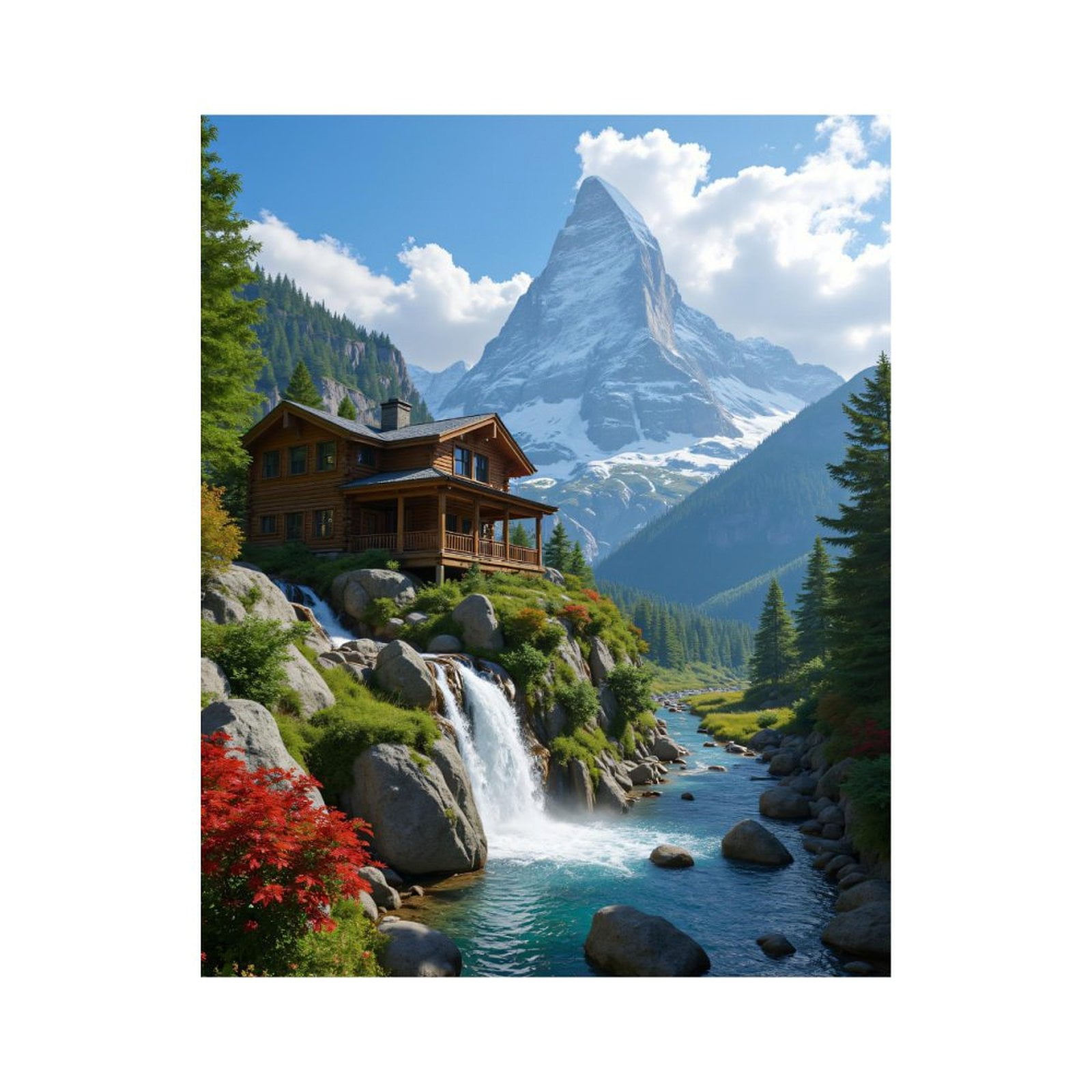 Paint by Numbers Kit for Adults, Mountain Cabin Waterfall Scenery Paint by Numbers, Easy Paint by Numbers Kit for Adults Beginner, DIY Adult Paint by Number Kits on Canvas, 12x16in Home Decor