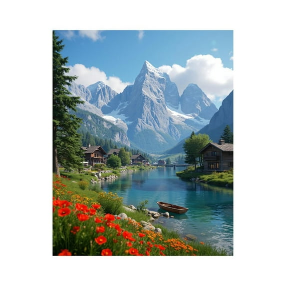 Paint by Numbers Kit for Adults, Mountain Lake Canoe Flowers Scenery Paint by Numbers, Easy Paint by Numbers Kit for Adults Beginner, DIY Adult Paint by Number Kits on Canvas, 12x16in Home Decor