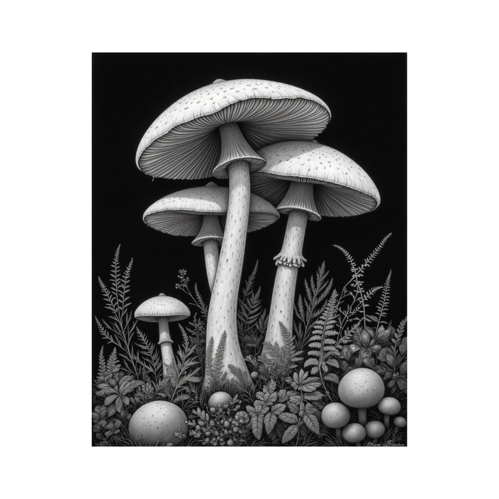 Paint by Numbers Kit for Adults, Mushroom Forest Art Black White Paint by Numbers, Easy Paint by Numbers Kit for Adults Beginner, DIY Adult Paint by Number Kits on Canvas, Home Decor