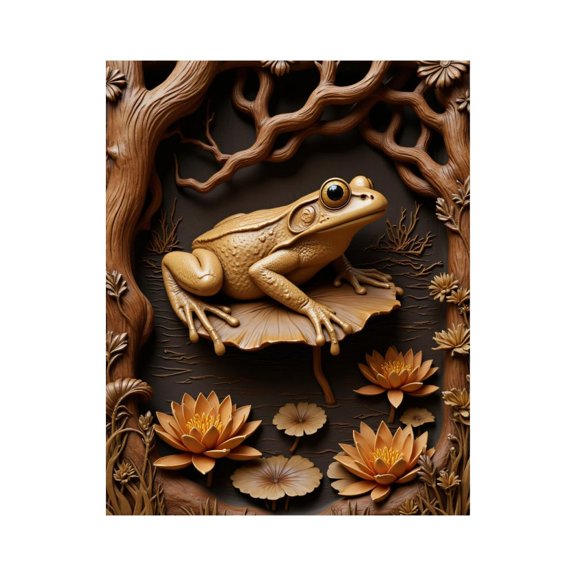 Paint by Numbers Kit for Adults, Nature Frog Lotus Art Sculpture Paint by Numbers, Easy Paint by Numbers Kit for Adults Beginner, DIY Adult Paint by Number Kits on Canvas, Home Decor