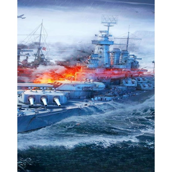 Paint by Numbers Kit for Adults -Navy Warship (3)- Beginner DIY Color by Number Set on Canvas Acrylic Oil Paintings Crafts, Gifts, Home Wall Decor (12 X 16 inches)-