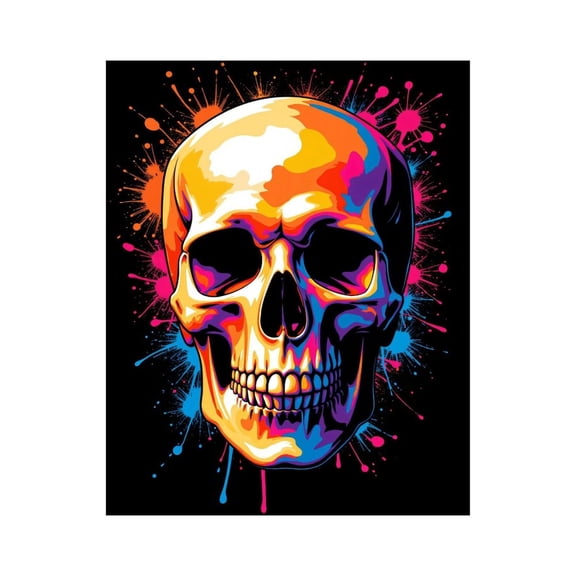 Paint by Numbers Kit for Adults, Neon Skull Art Splatter Design Paint by Numbers, Easy Paint by Numbers Kit for Adults Beginner, DIY Adult Paint by Number Kits on Canvas, 12x16in Home Decor