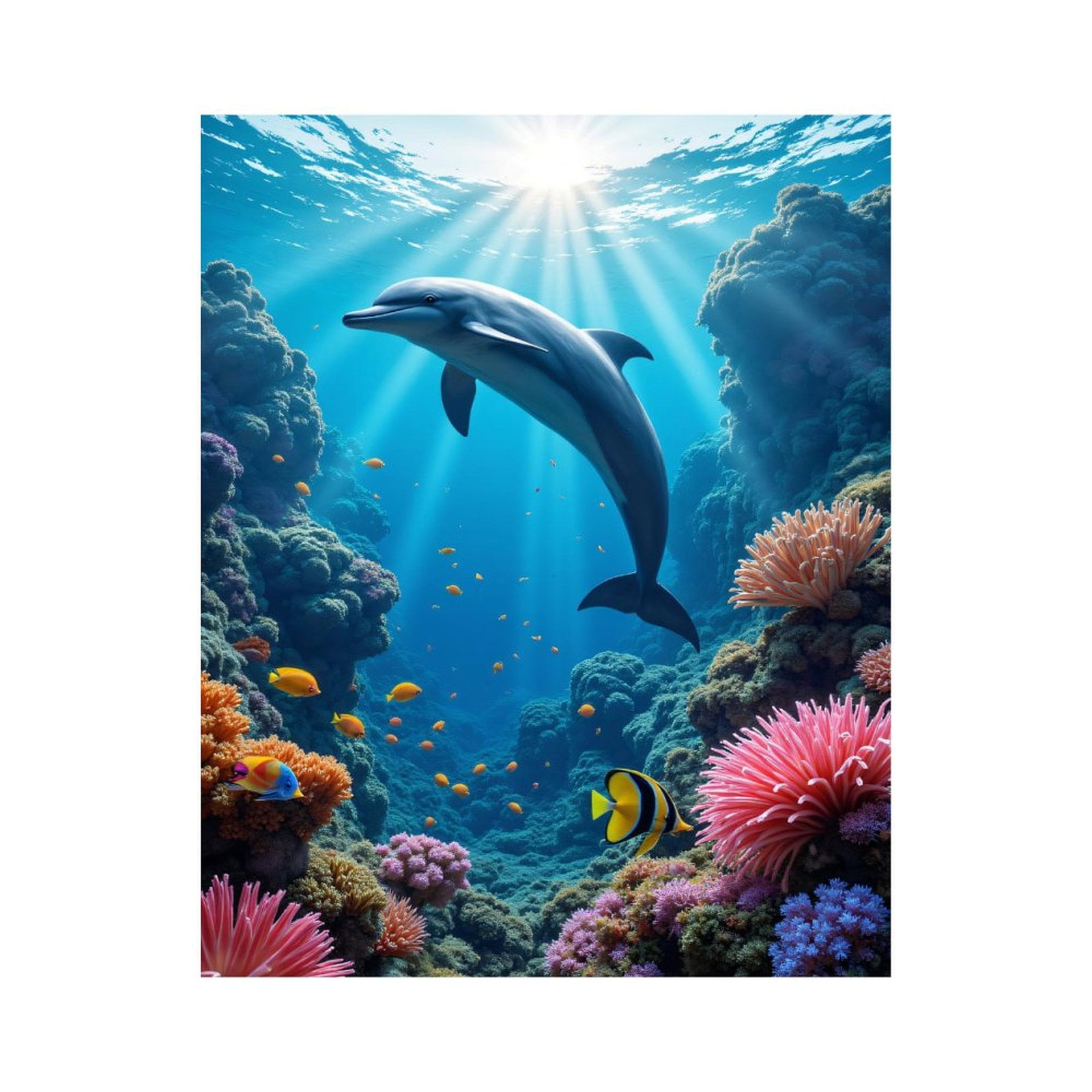 Paint by Numbers Kit for Adults, Ocean Dolphin Coral Reef Scene Paint by Numbers, Easy Paint by Numbers Kit for Adults Beginner, DIY Adult Paint by Number Kits on Canvas, Home Decor