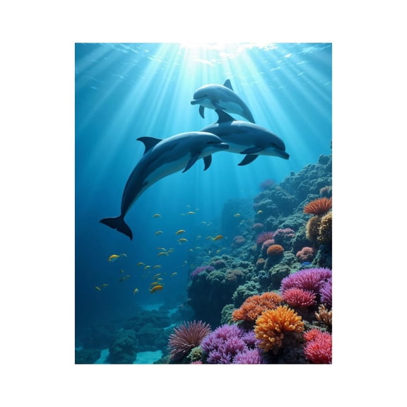 Paint by Numbers Kit for Adults, Ocean Dolphins Coral Reef Beauty Paint by Numbers, Easy Paint by Numbers Kit for Adults Beginner, DIY Adult Paint by Number Kits on Canvas, Home Decor