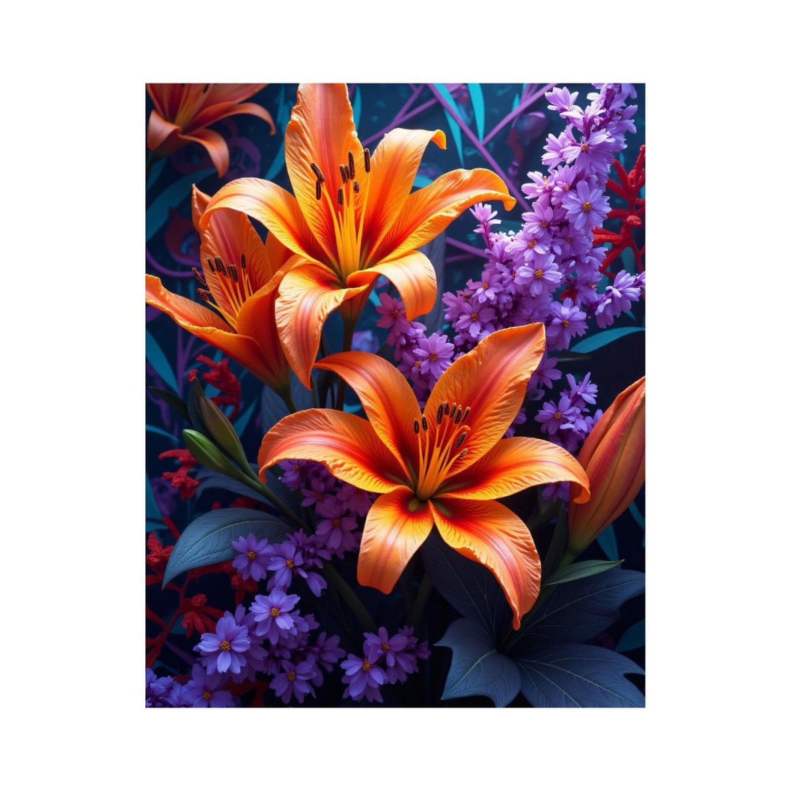 Paint by Numbers Kit for Adults, Orange Lilies Purple Blooms Background Paint by Numbers, Easy Paint by Numbers Kit for Adults Beginner, DIY Adult Paint by Number Kits on Canvas, Home Decor