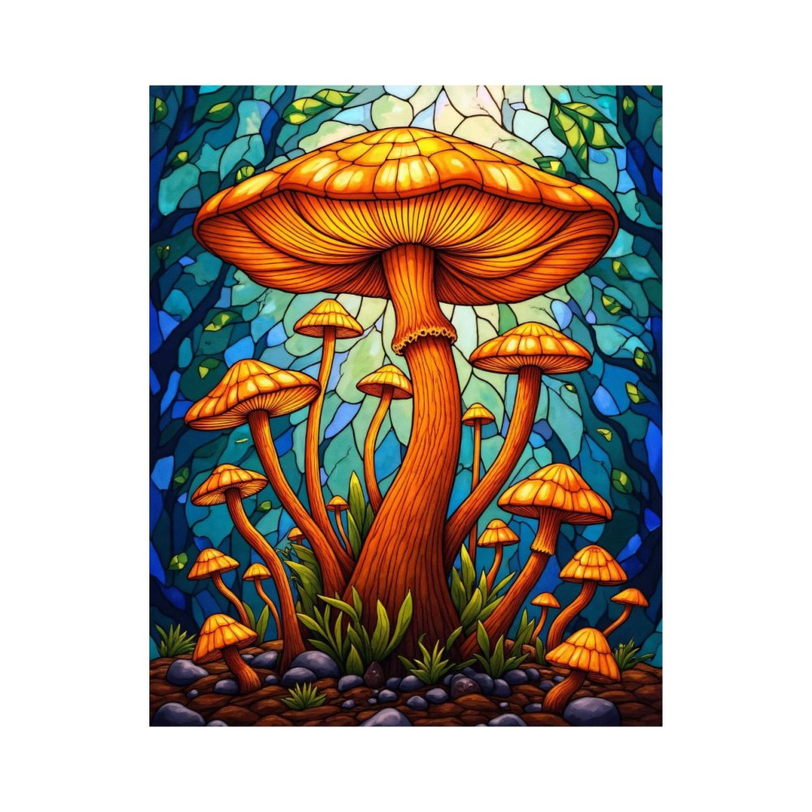 Paint by Numbers Kit for Adults, Orange Mushrooms Stained Glass Forest ...
