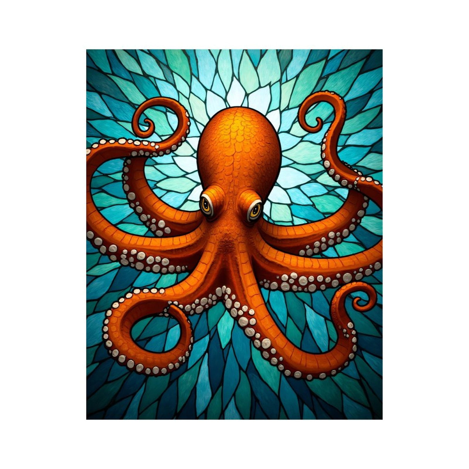 Paint by Numbers Kit for Adults, Orange Octopus Blue Mosaic Ocean Paint by Numbers, Easy Paint by Numbers Kit for Adults Beginner, DIY Adult Paint by Number Kits on Canvas, Home Decor