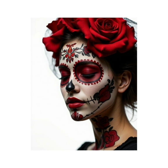 Paint by Numbers Kit for Adults, Painted Red Roses Skull Face Paint by Numbers, Easy Paint by Numbers Kit for Adults Beginner, DIY Adult Paint by Number Kits on Canvas, Home Decor