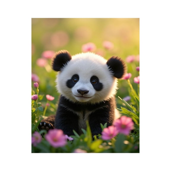 Paint by Numbers Kit for Adults, Panda Cub In Flower Meadow Paint by Numbers, Easy Paint by Numbers Kit for Adults Beginner, DIY Adult Paint by Number Kits on Canvas, Home Decor