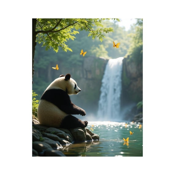 Paint by Numbers Kit for Adults, Panda Relaxing Waterfall Butterflies Paint by Numbers, Easy Paint by Numbers Kit for Adults Beginner, DIY Adult Paint by Number Kits on Canvas, Home Decor