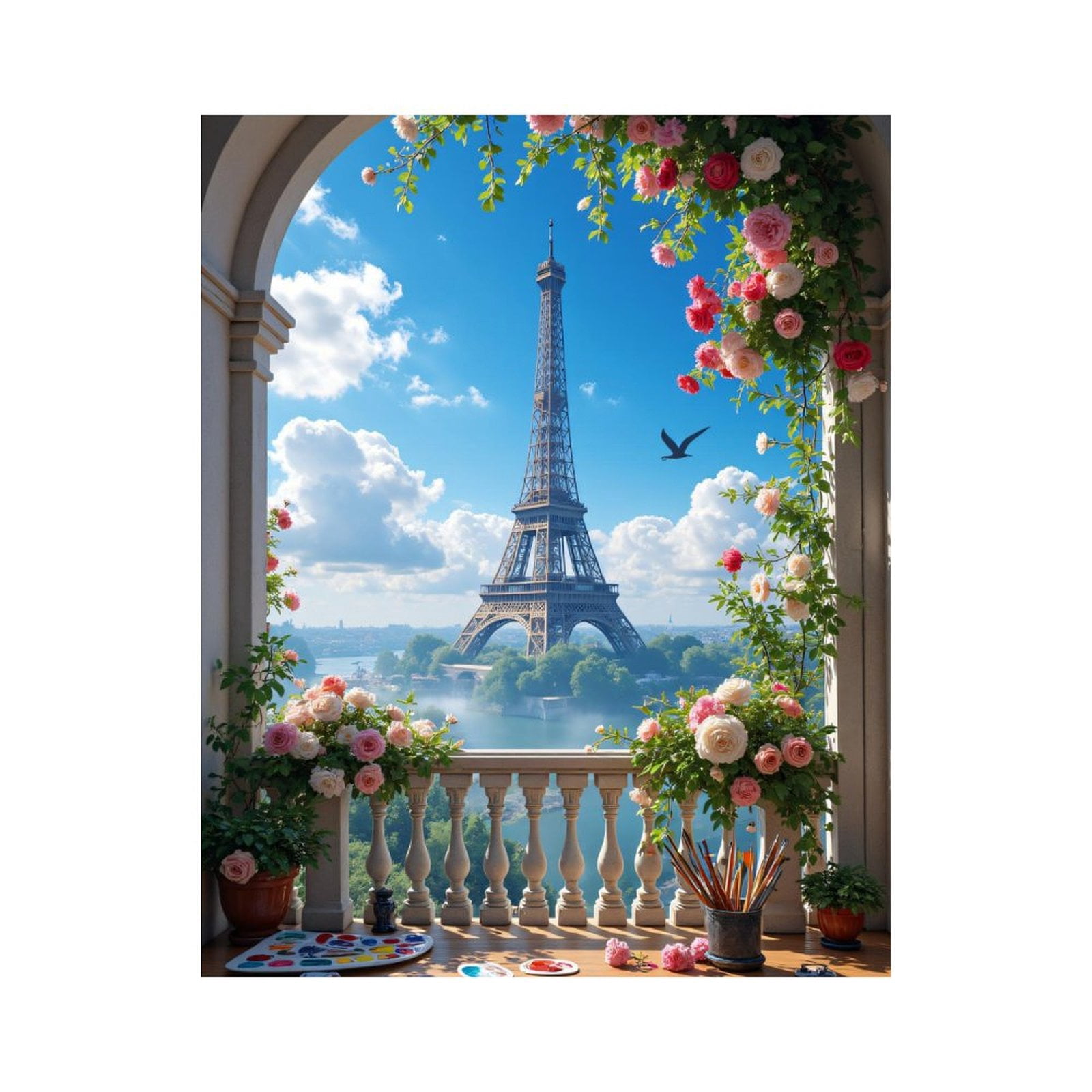 Paint by Numbers Kit for Adults, Paris Balcony Eiffel Flower View Paint by Numbers, Easy Paint by Numbers Kit for Adults Beginner, DIY Adult Paint by Number Kits on Canvas, Home Decor