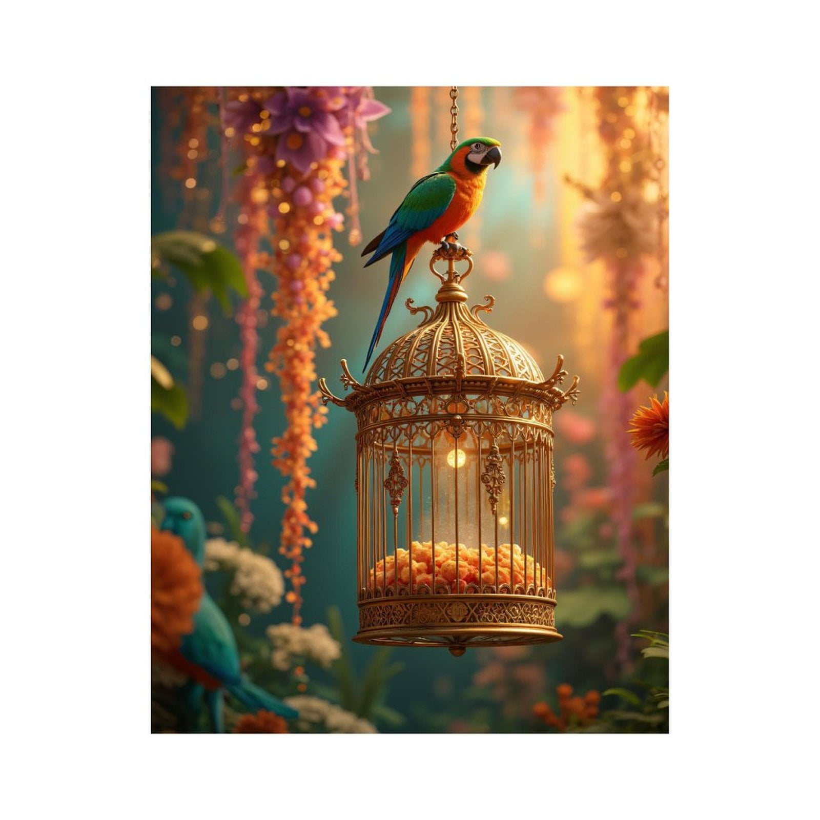 Paint by Numbers Kit for Adults, Parrot On Ornate Cage In Garden Paint by Numbers, Easy Paint by Numbers Kit for Adults Beginner, DIY Adult Paint by Number Kits on Canvas, Home Decor